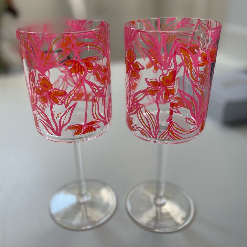 Lilly Pulitzer Wine Tumbler Set of 2 Pink and Orange 13 Ounces NEW IN BOX!